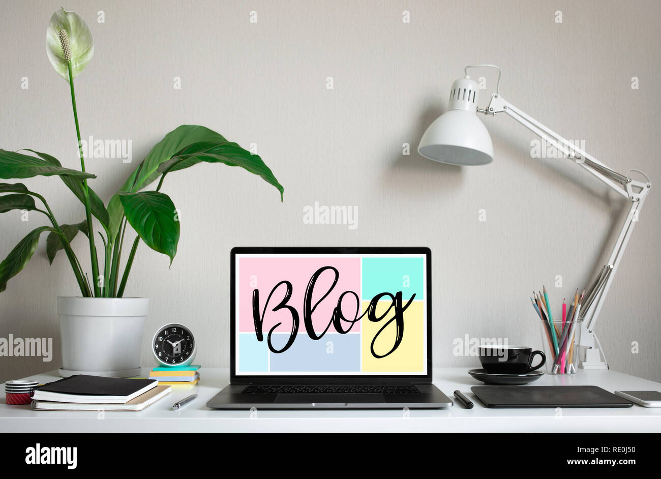 Blogging,blog concepts ideas with computer laptop on worktable.business ...