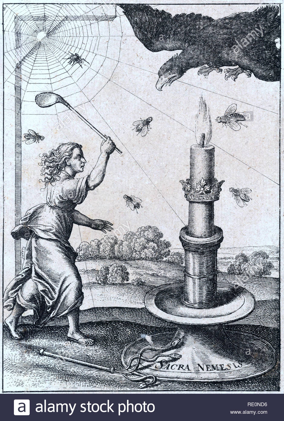 Sacra Nemesis,  etching by Bohemian etcher Wenceslaus Hollar from 1600s Stock Photo