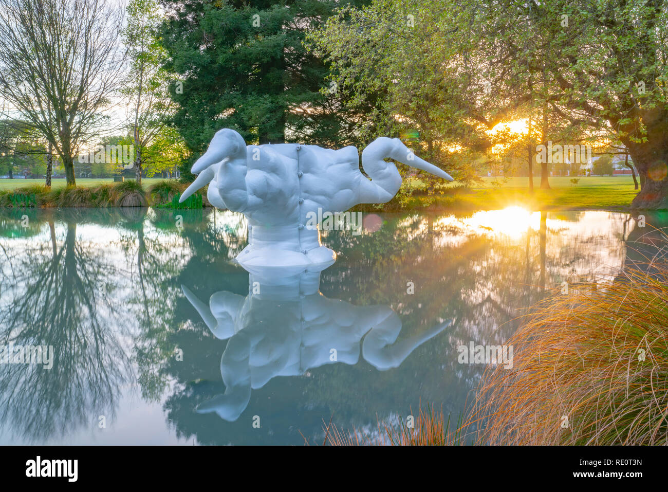 CHRISTCHURCH NEW ZEALAND OCTOBER 10 2018 Kotuku, white fibreglass