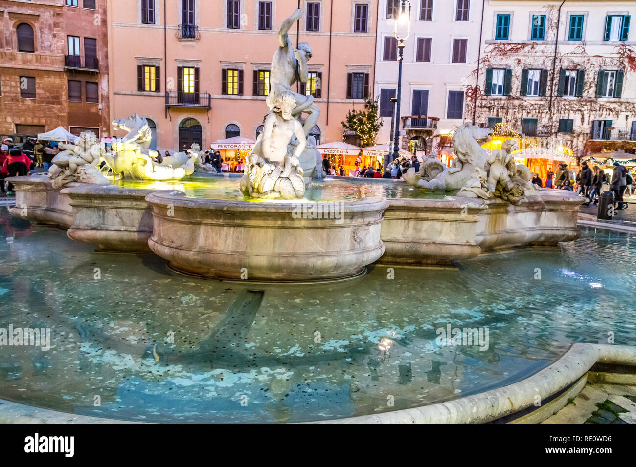 2 Waters Rome ROME, ITALY - JANUARY 2, 2019: waters flowing in Fountain of Neptune ...
