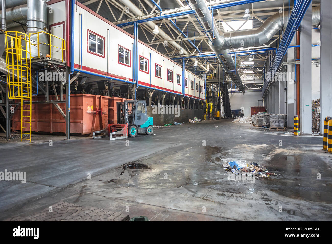 Modern waste recycling processing plant. Separate garbage collection. Recycling and storage of