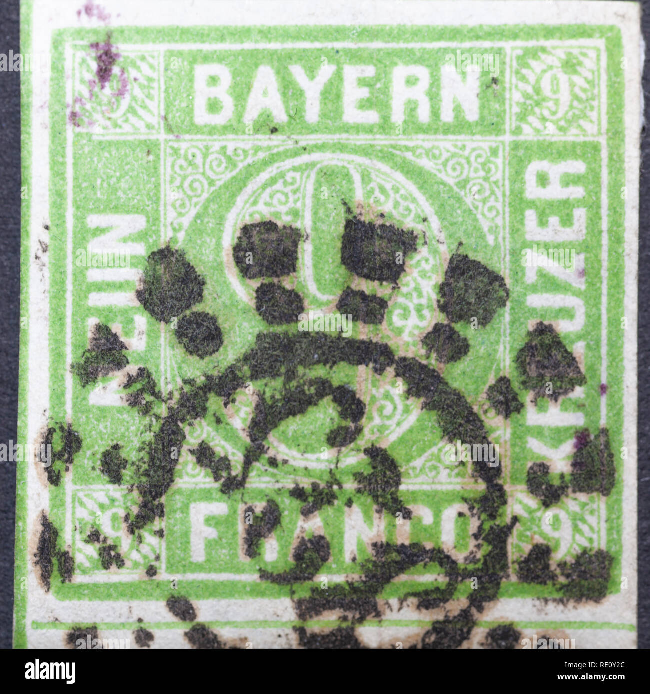 German stamp from Bavaria. Kreuzer. Stock Photo