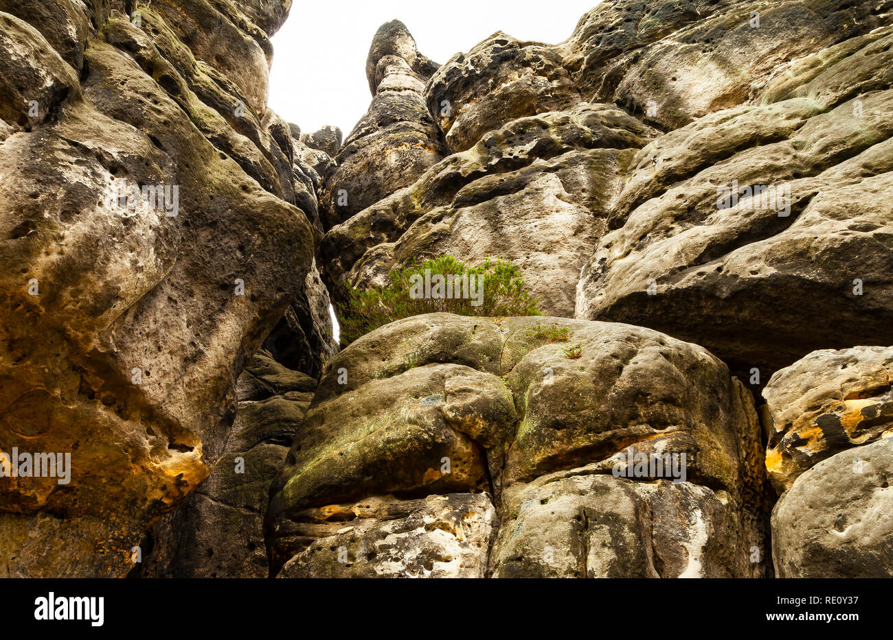 Huge Rockface of sandstone with bizarre formations Stock Photo