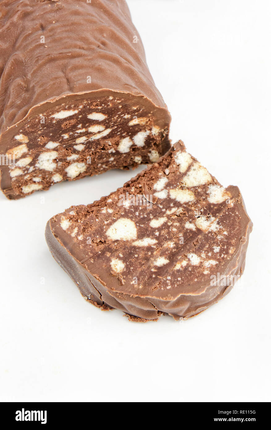 Italian chocolate salami closeup Stock Photo Alamy