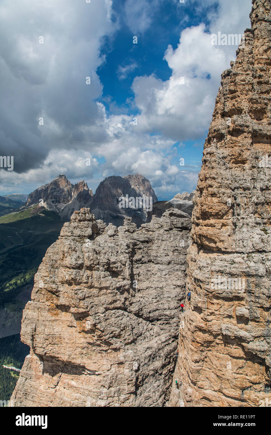 Veneto, mountain landscape on the Pordoi Pass, Dolomites, Italy, pass at 2239 meters altitude, ride on the mountain railway to Sass Pordoi, 2950 meter Stock Photo