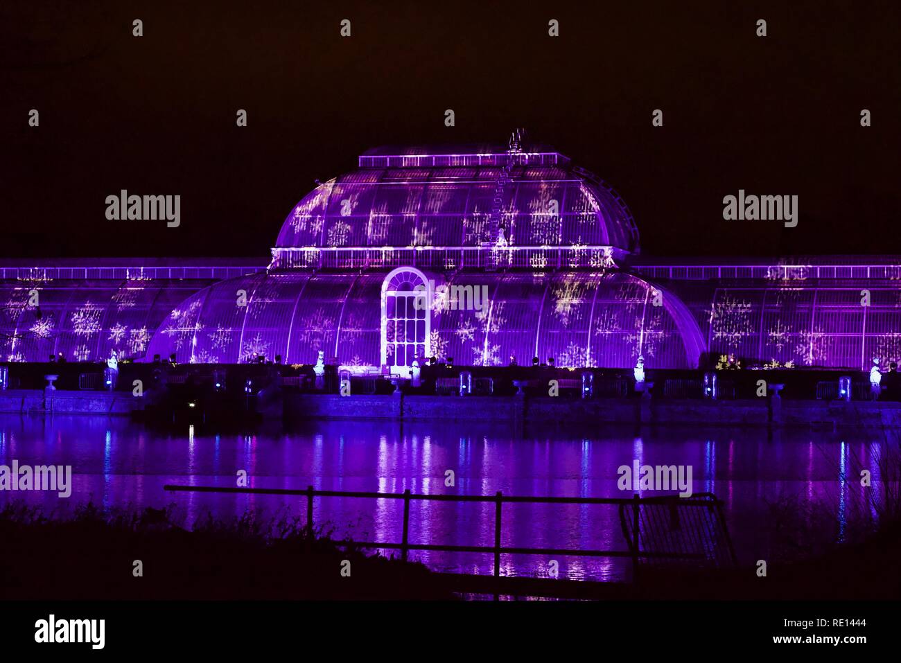 Kew Gardens Palm House lit up for Christmas at Kew 2018 Stock Photo