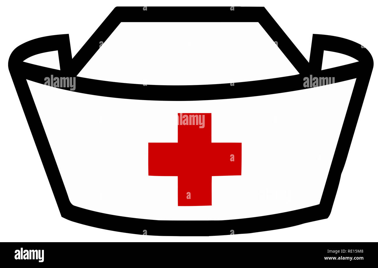 https://c8.alamy.com/comp/RE15M8/nursing-hat-red-cross-life-care-clothing-service-medical-illustration-RE15M8.jpg