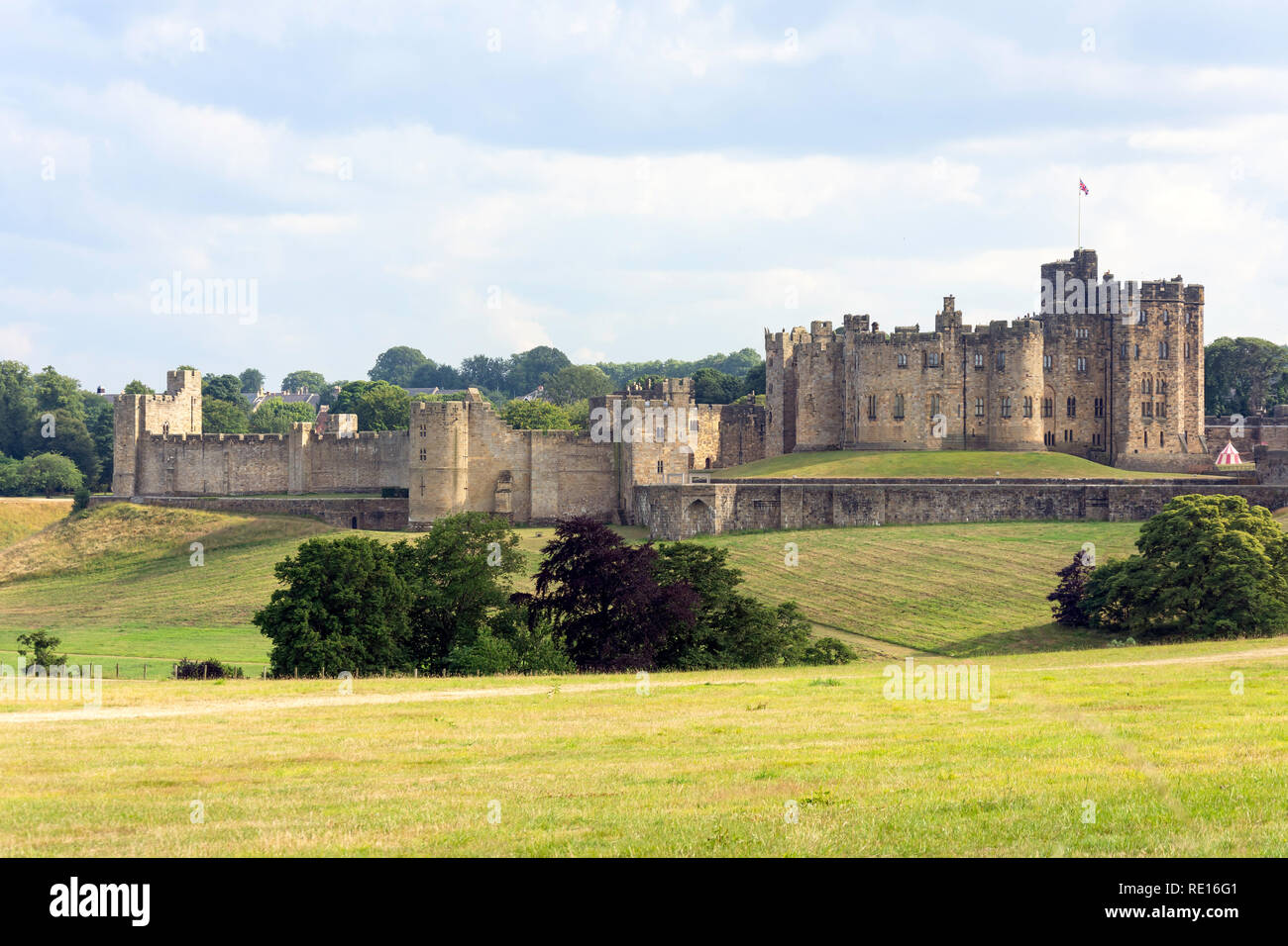 Alnwick Castle from The Peth, Alnwick, Northumberland, England, United Kingdom Stock Photo