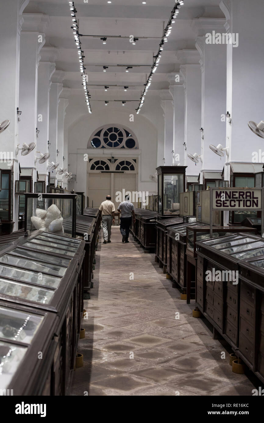 Kolkata / India - August 2015: The mineral exhibition at the Indian Museum in Kolkata. Stock Photo