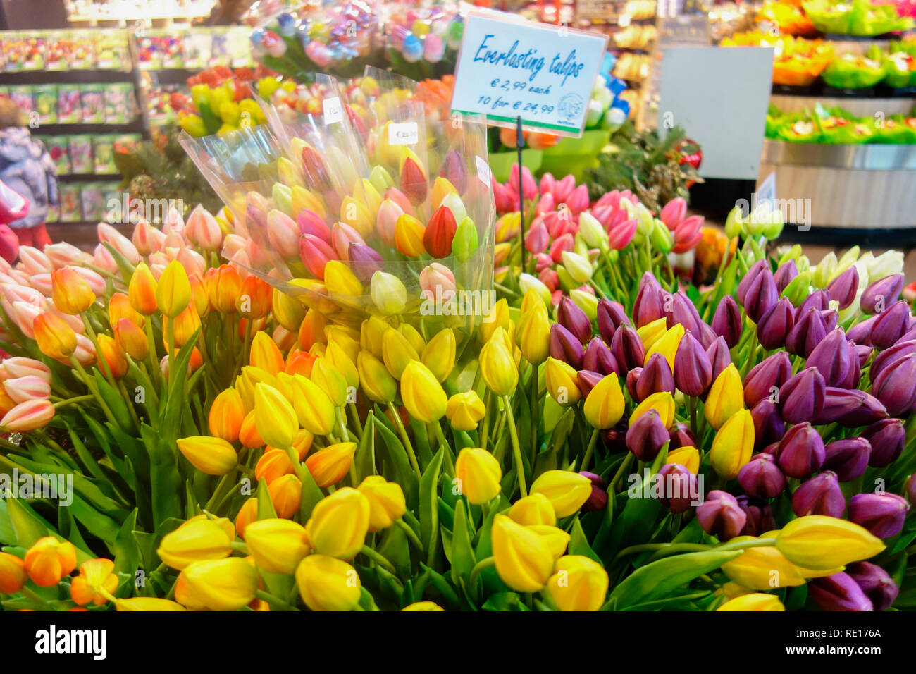 Plastic Tulip Flowers on sale at tourist shop at Amsterdam Schiphol