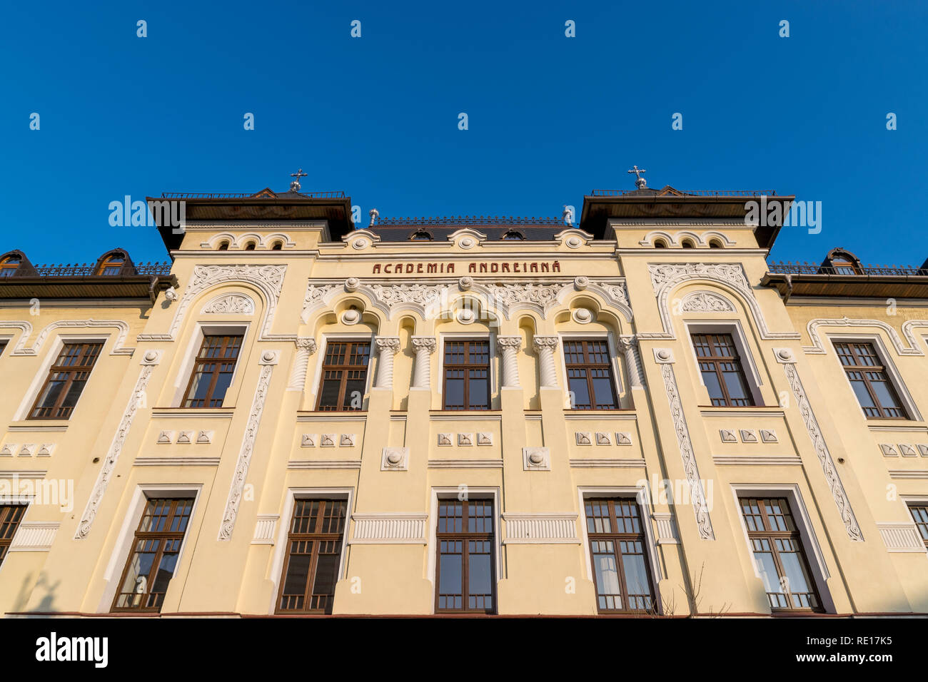 The building of Academia Andreiana, part of the Faculty of Teological studies in Sibiu, Romania. Stock Photo