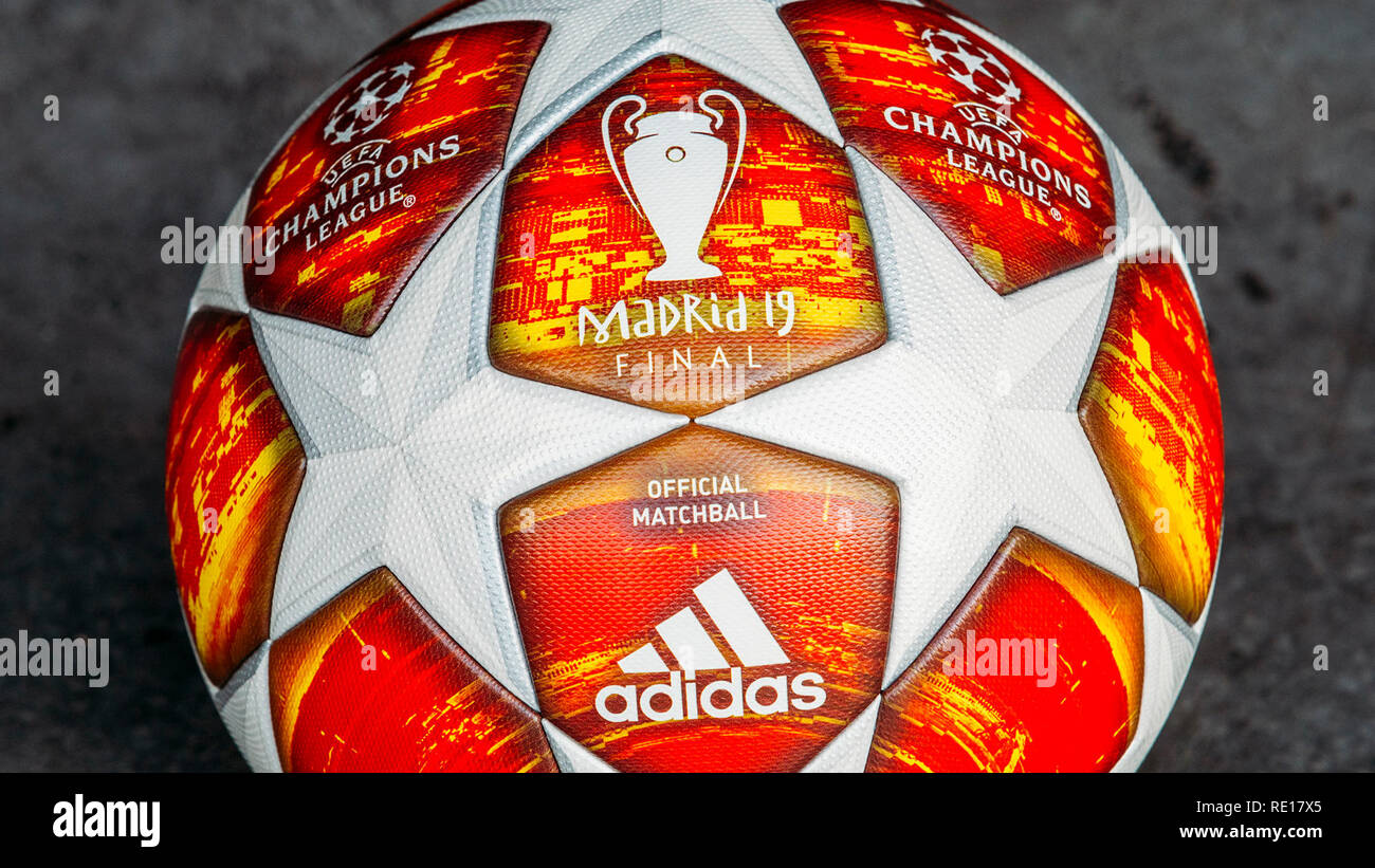 19.1.2019, Adidas Madrid Finale19, Official match ball of the Champions League final the season 2018/19 in the Metropolitano Stadium Madrid, Spain Stock Photo - Alamy