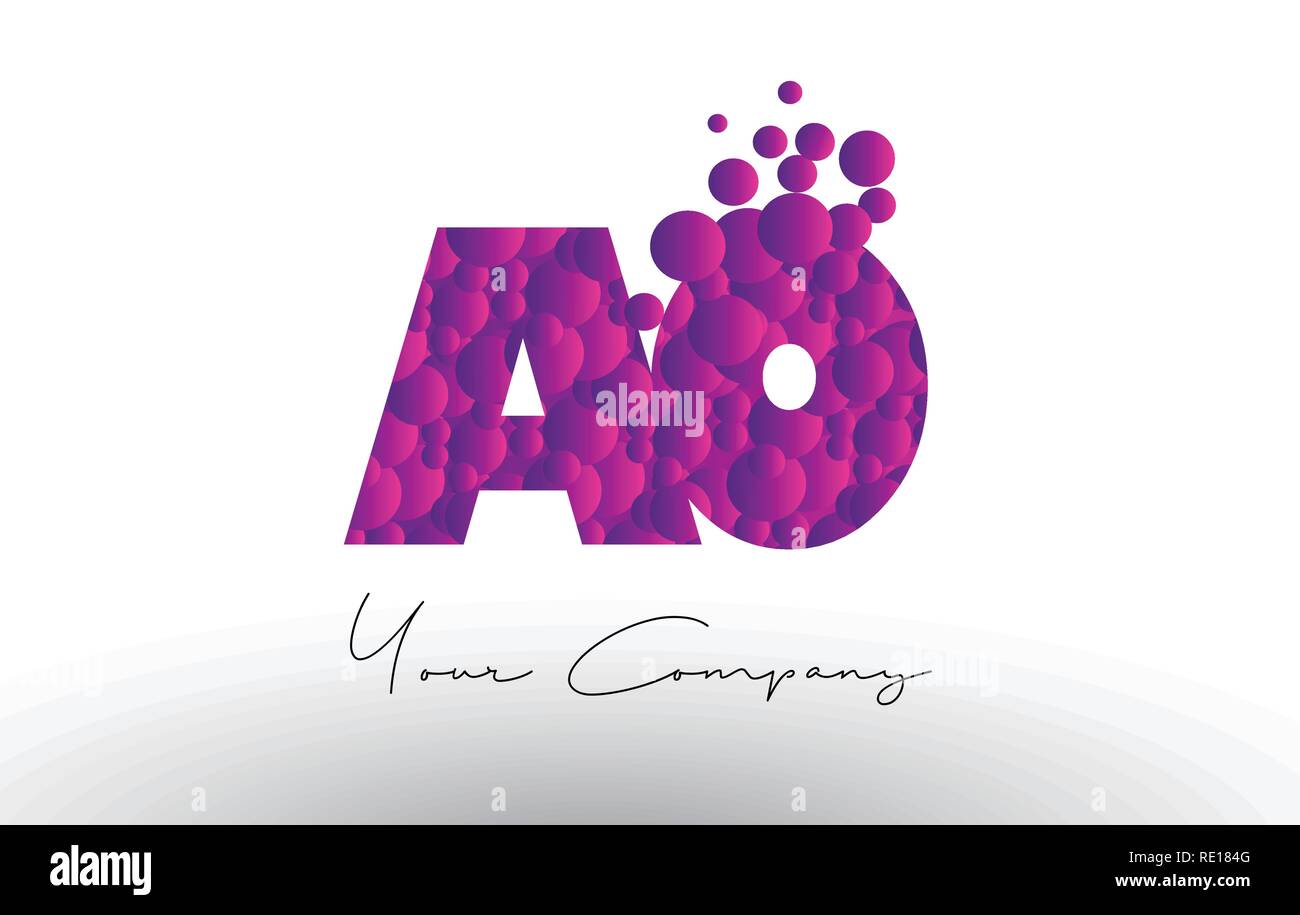 AO A O Dots Letter Logo with Purple Pink Magenta Bubbles Texture Vector ...