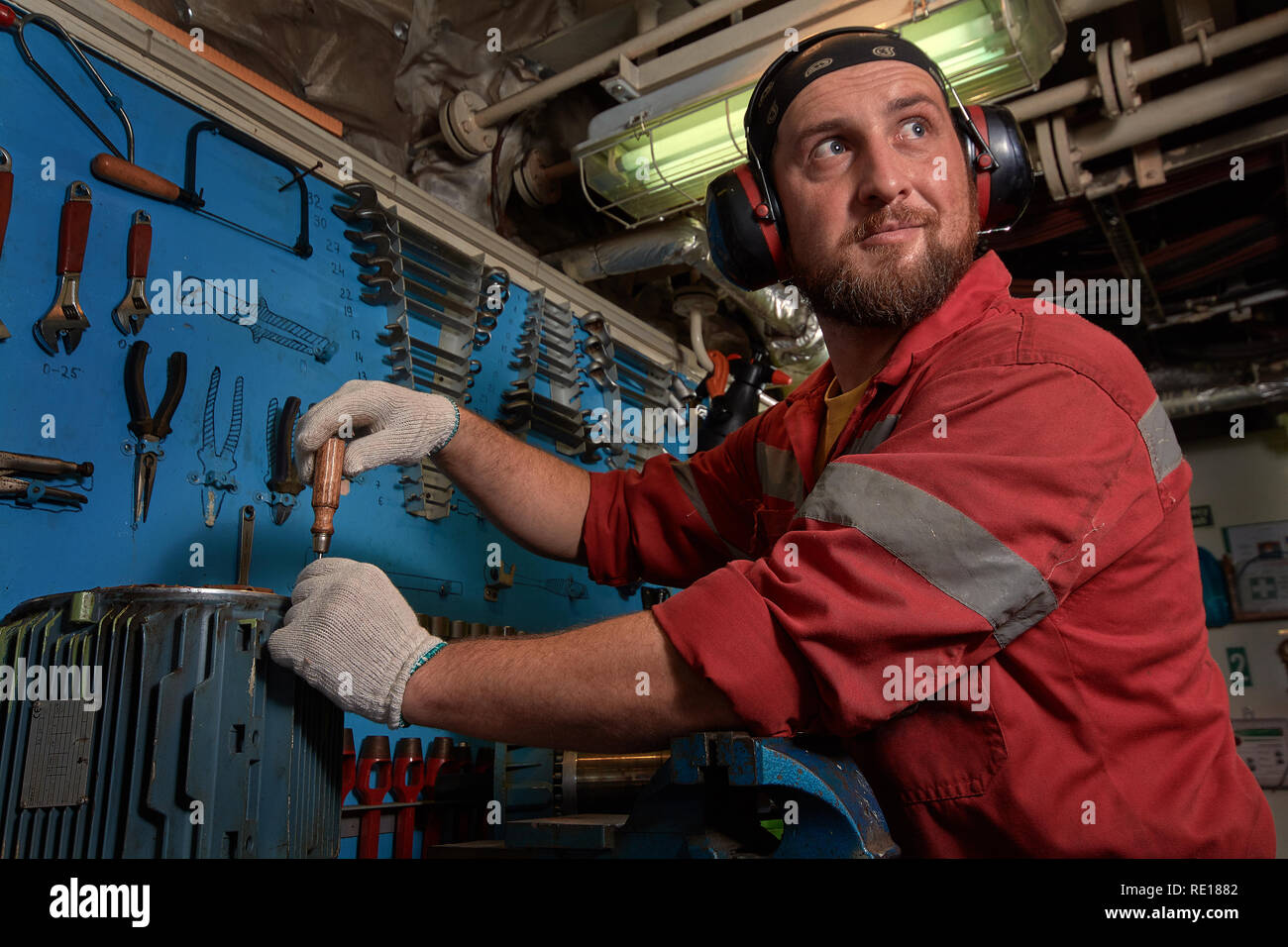 Closeup of auto mechanic. Auto repair service. Working tools background ...