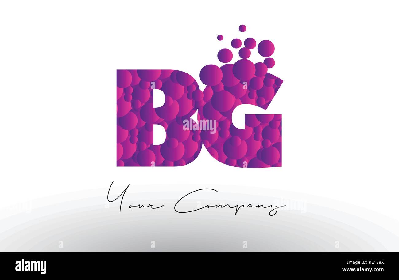 BG B G Dots Letter Logo with Purple Pink Magenta Bubbles Texture Vector. Stock Vector