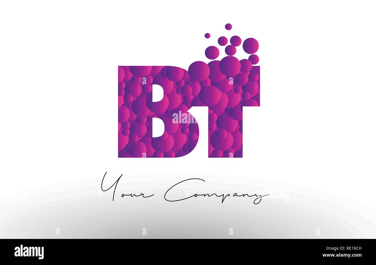 BT B T Dots Letter Logo with Purple Pink Magenta Bubbles Texture Vector ...