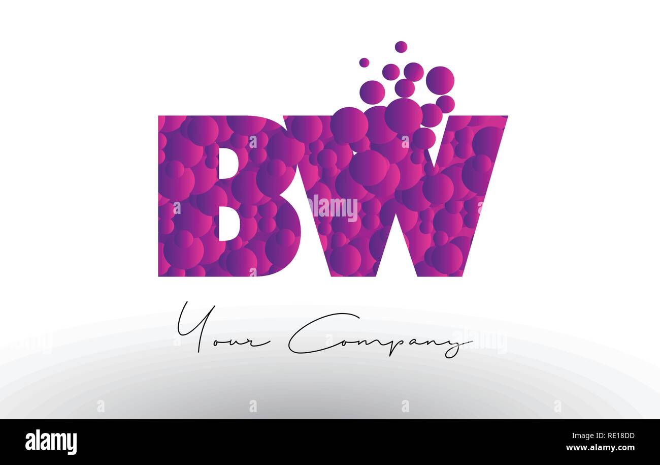 BW B W Dots Letter Logo with Purple Pink Magenta Bubbles Texture Vector ...