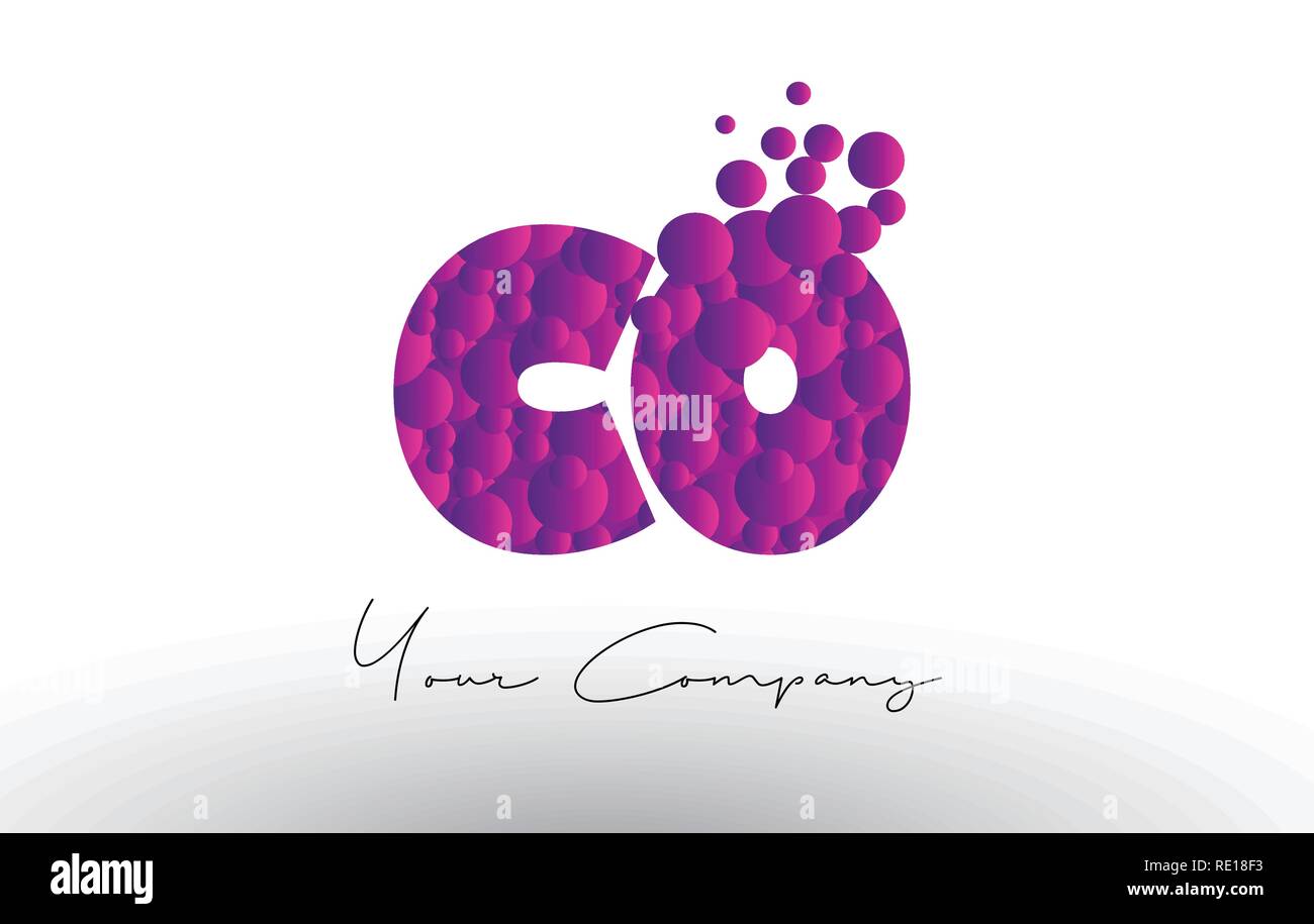 CO C O Dots Letter Logo with Purple Pink Magenta Bubbles Texture Vector ...