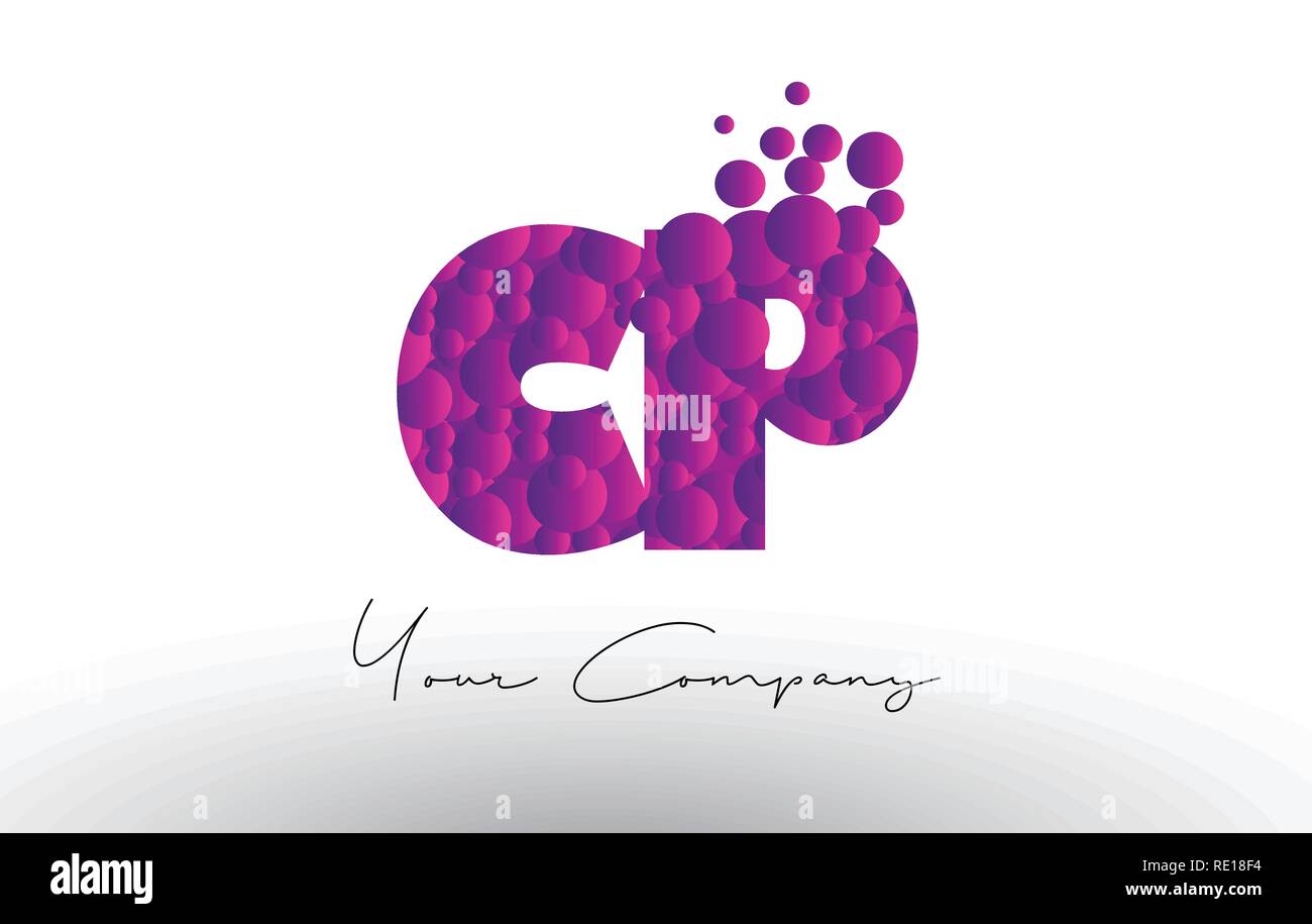 CP C P Dots Letter Logo with Purple Pink Magenta Bubbles Texture Vector ...
