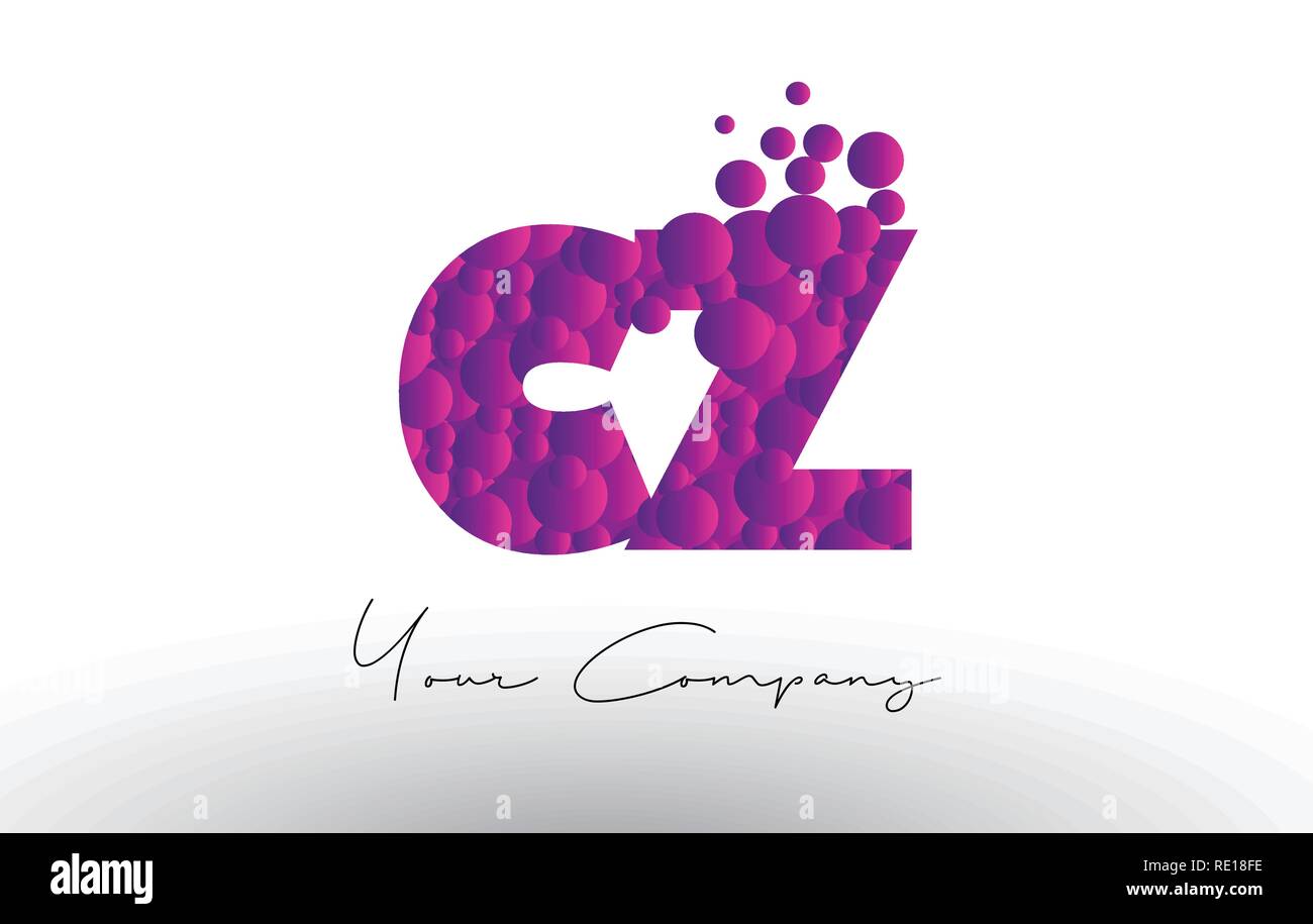 CZ C Z Dots Letter Logo with Purple Pink Magenta Bubbles Texture Vector ...