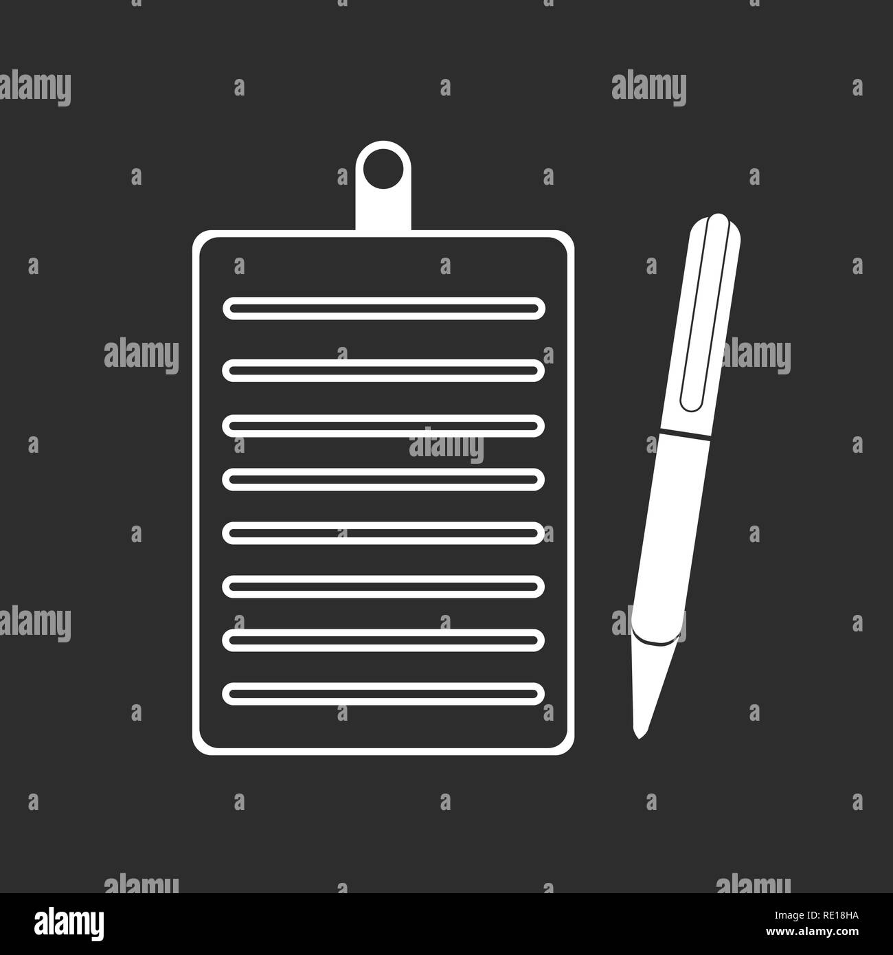 Clipboard pencil vector icon. white illustration isolated on black ...