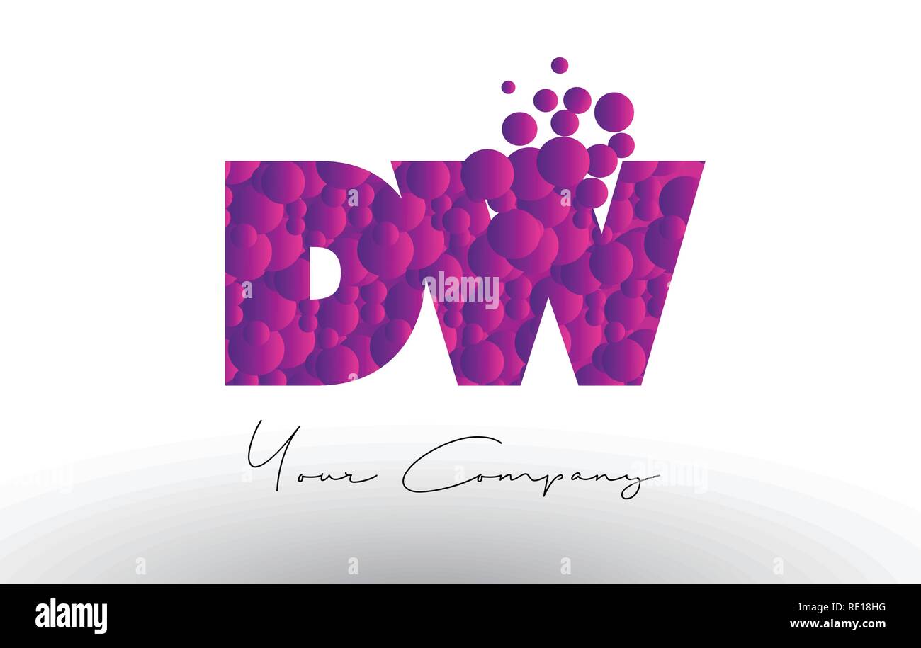 DW D W Dots Letter Logo with Purple Pink Magenta Bubbles Texture Vector ...