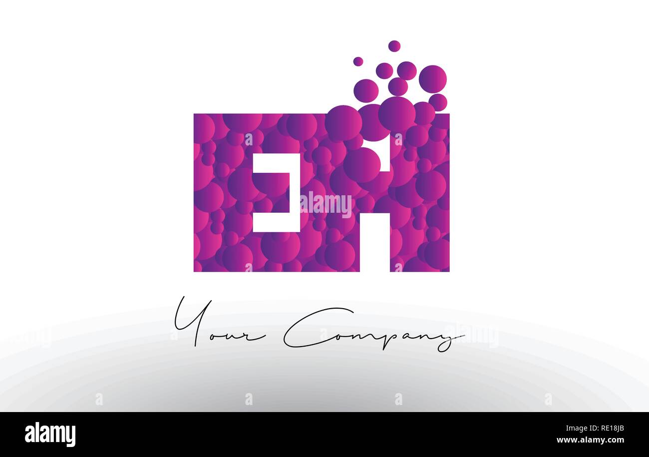 EH E H Dots Letter Logo with Purple Pink Magenta Bubbles Texture Vector ...