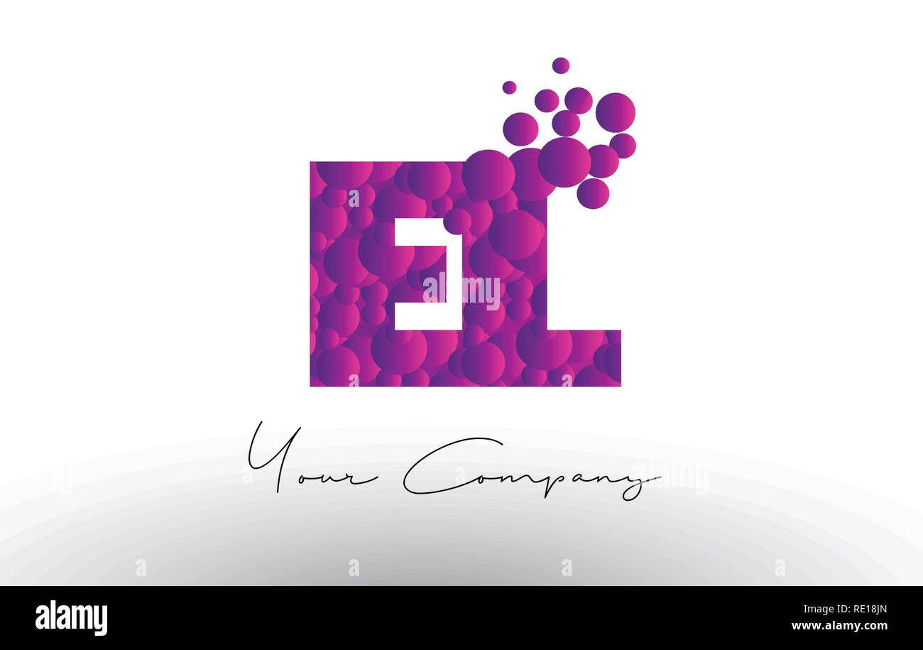 EL E L Dots Letter Logo with Purple Pink Magenta Bubbles Texture Vector ...