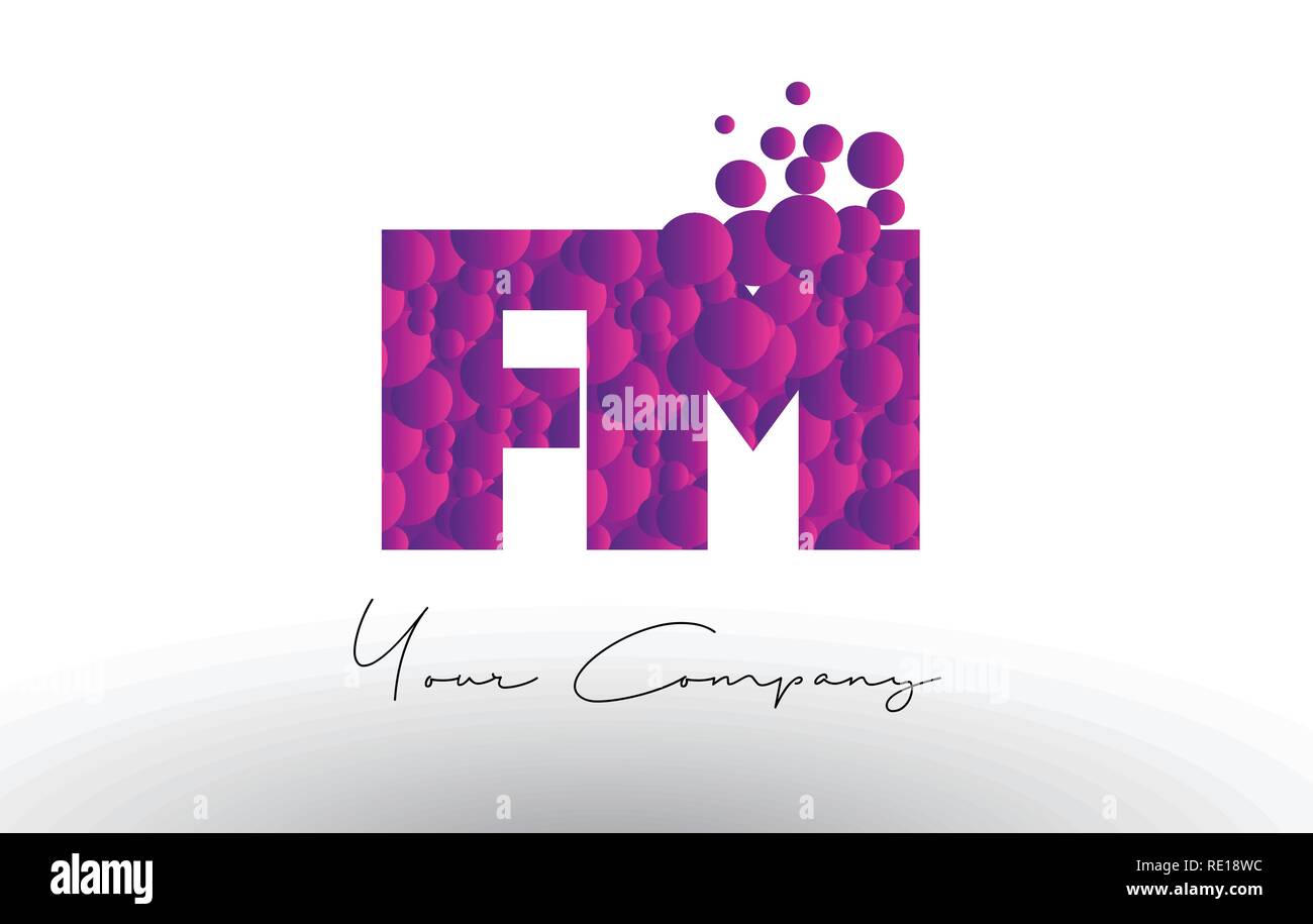 FM F M Dots Letter Logo with Purple Pink Magenta Bubbles Texture Vector ...