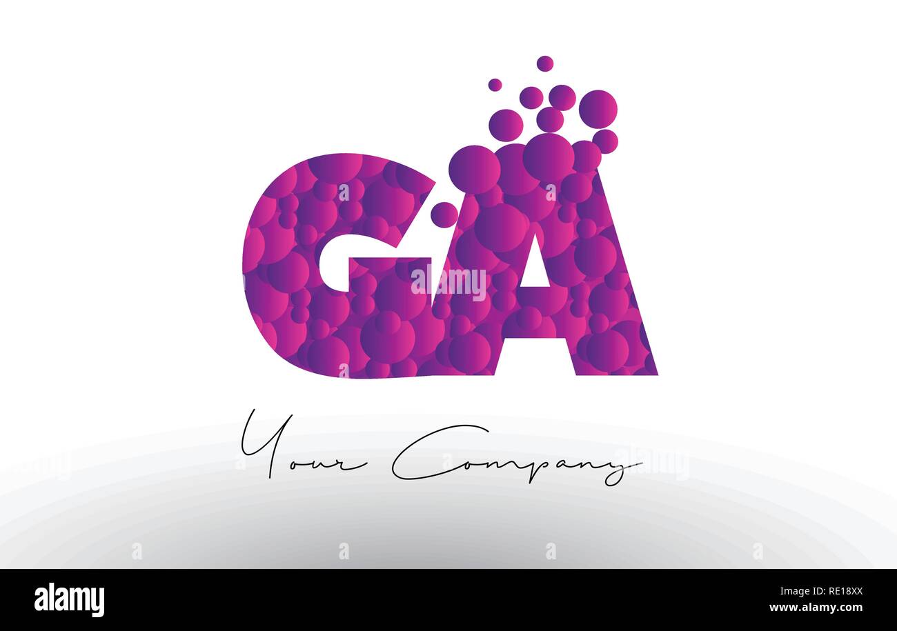 GA G A Dots Letter Logo with Purple Pink Magenta Bubbles Texture Vector. Stock Vector