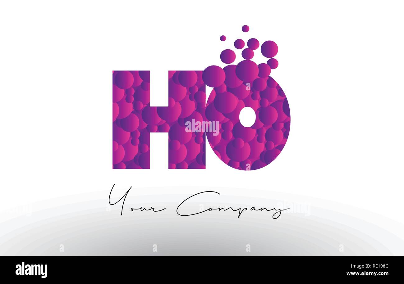 HO H O Dots Letter Logo with Purple Pink Magenta Bubbles Texture Vector. Stock Vector
