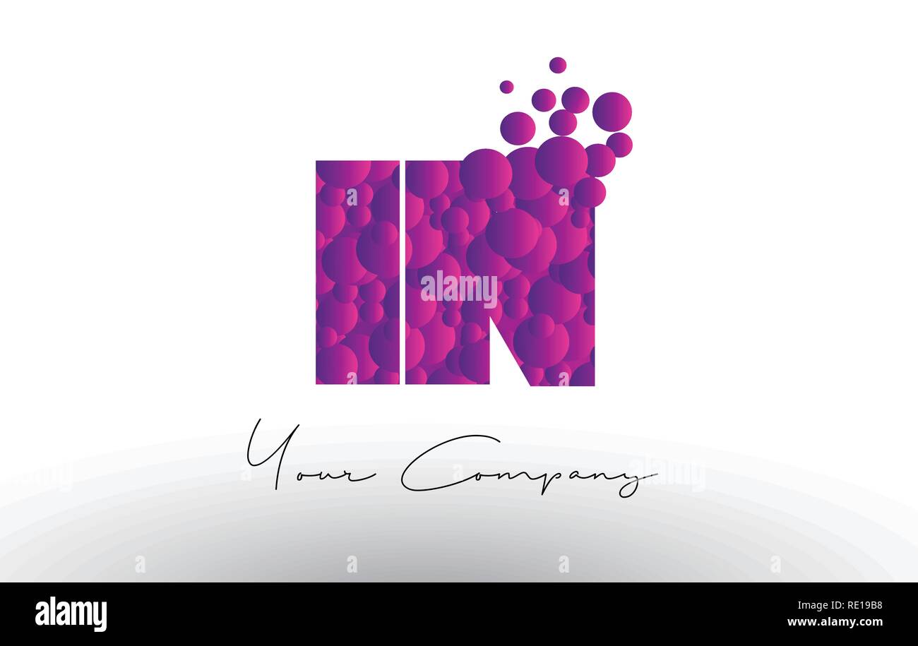 IN I N Dots Letter Logo with Purple Pink Magenta Bubbles Texture Vector ...