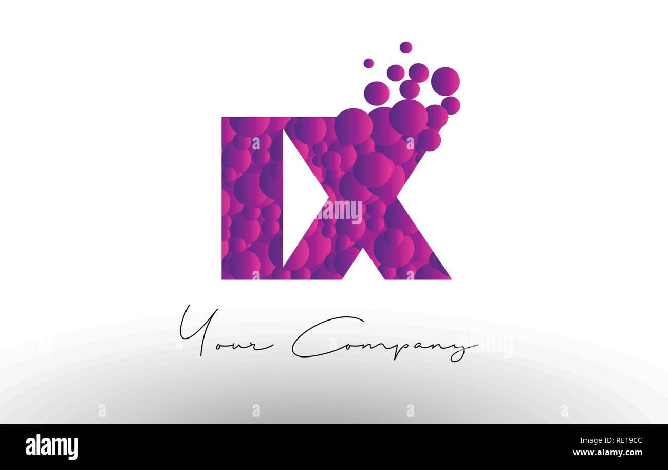 IX I X Dots Letter Logo with Purple Pink Magenta Bubbles Texture Vector. Stock Vector