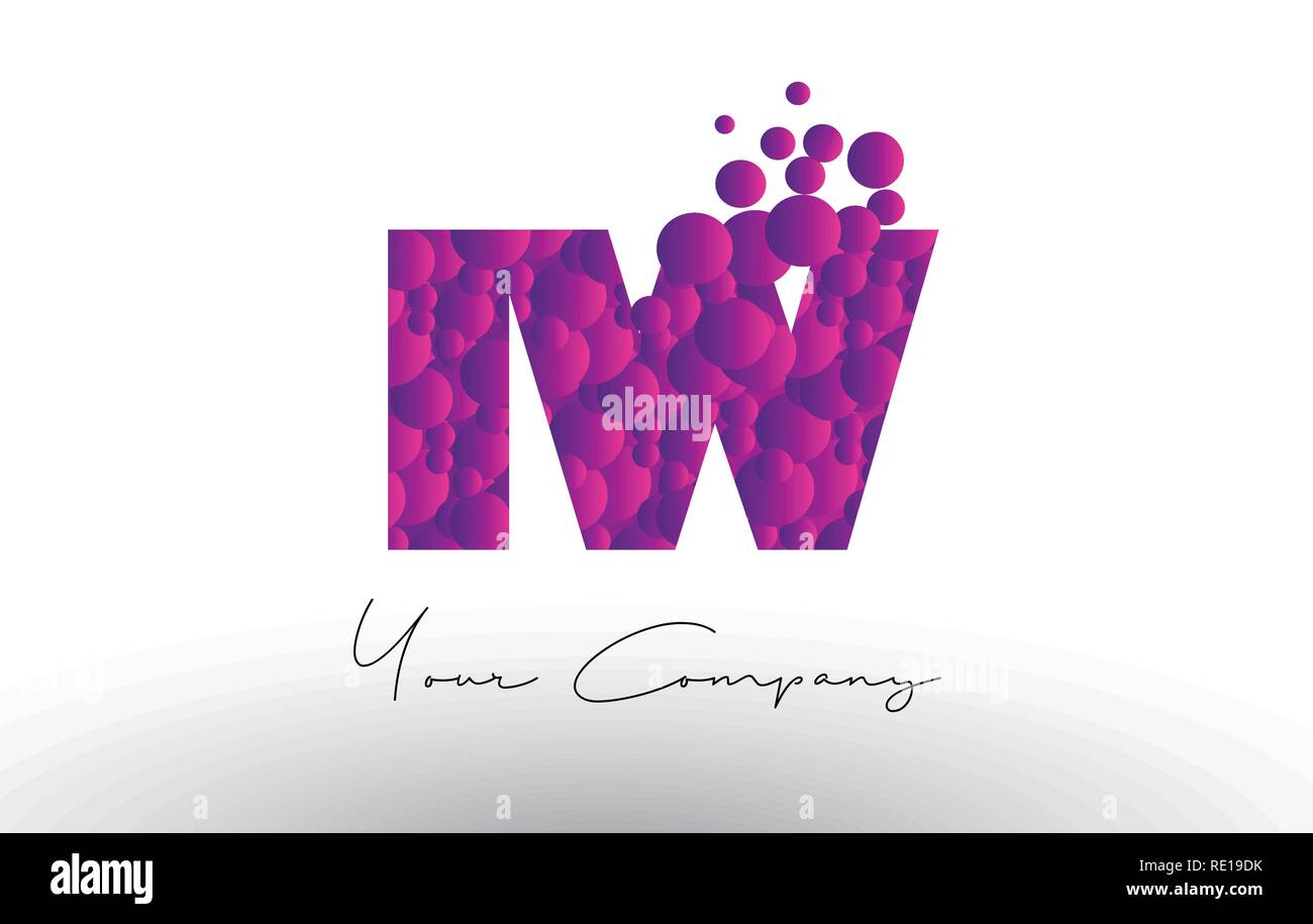 IW I W Dots Letter Logo with Purple Pink Magenta Bubbles Texture Vector ...