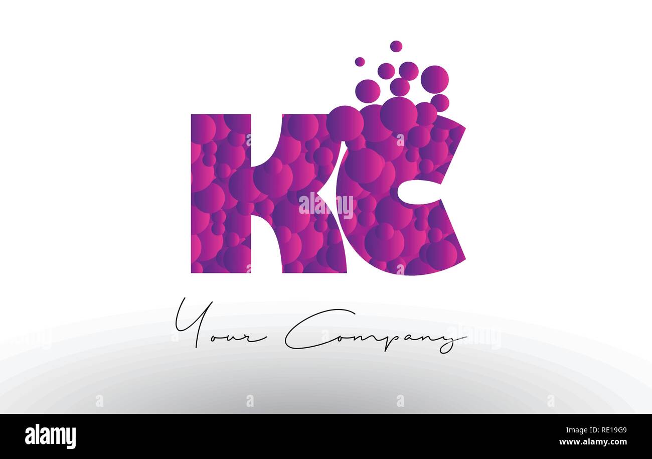 KC K C Dots Letter Logo with Purple Pink Magenta Bubbles Texture Vector ...