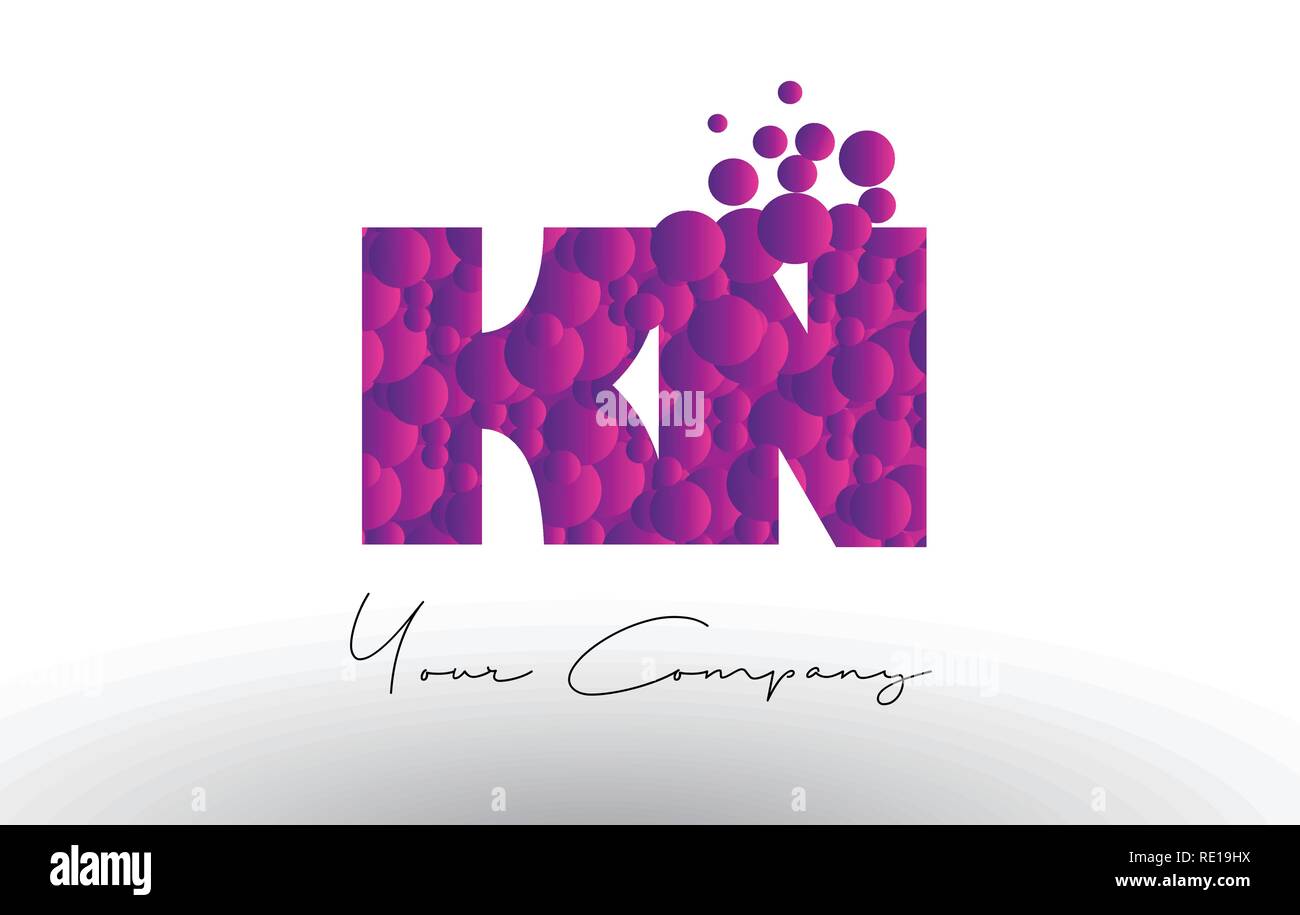 KN K N Dots Letter Logo with Purple Pink Magenta Bubbles Texture Vector ...