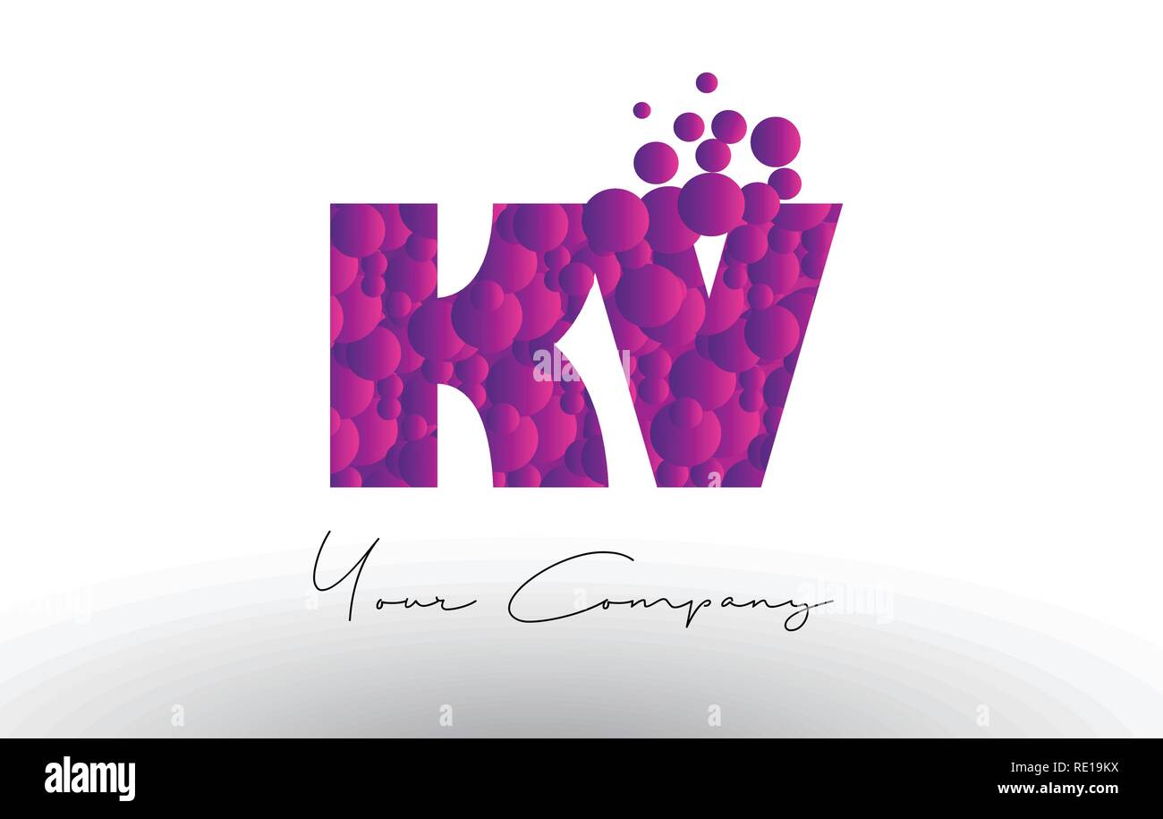 KV K V Dots Letter Logo with Purple Pink Magenta Bubbles Texture Vector