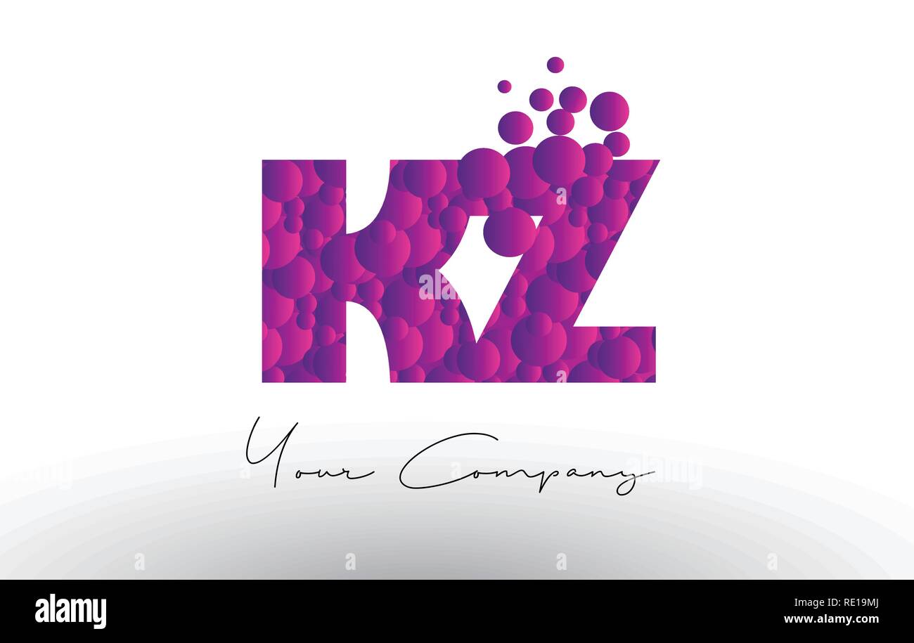 KZ K Z Dots Letter Logo with Purple Pink Magenta Bubbles Texture Vector ...