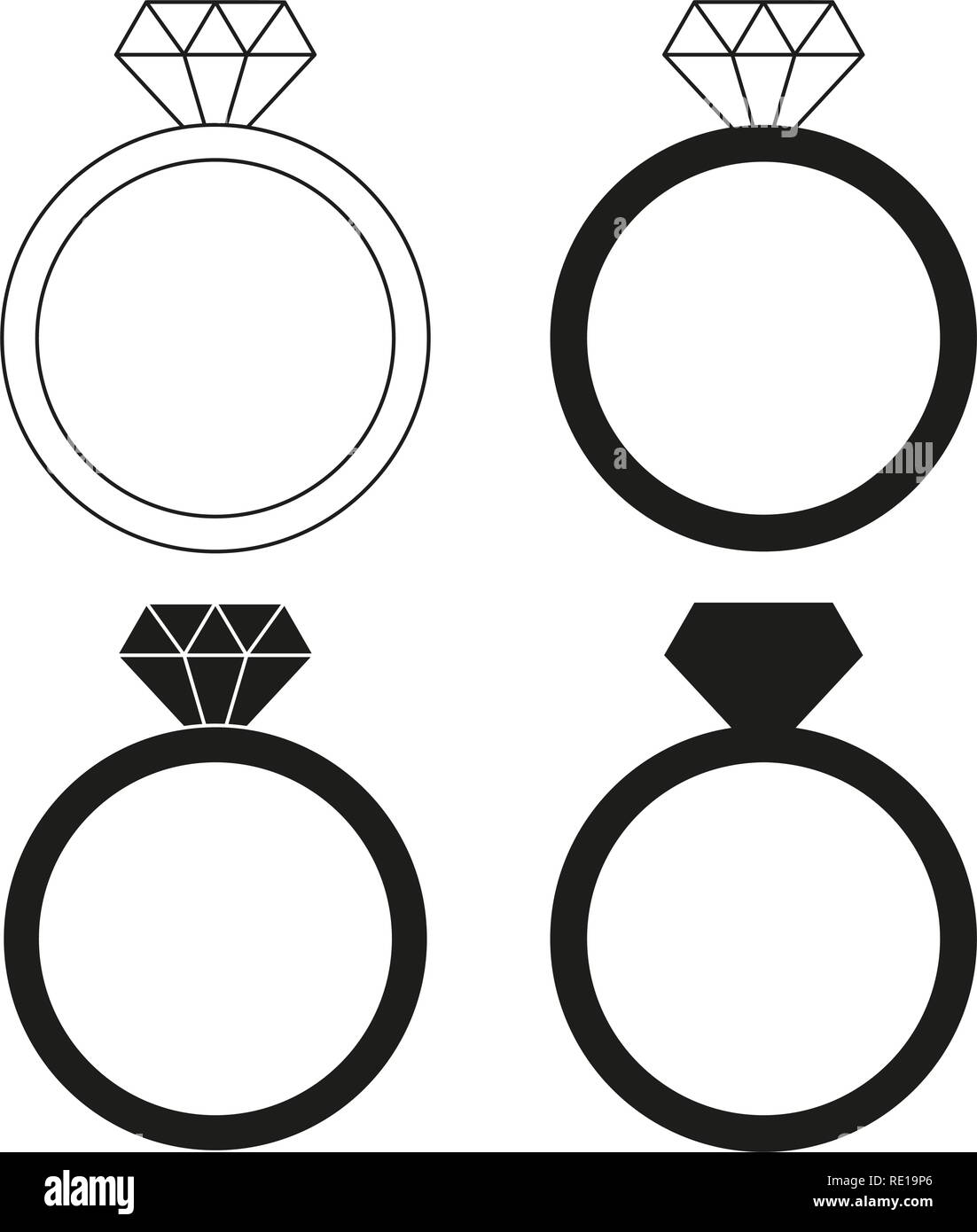 Black and white diamond ring silhouette set Stock Vector Image & Art