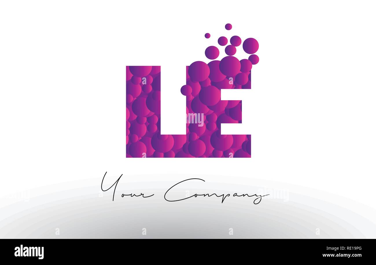 LE L E Dots Letter Logo with Purple Pink Magenta Bubbles Texture Vector ...