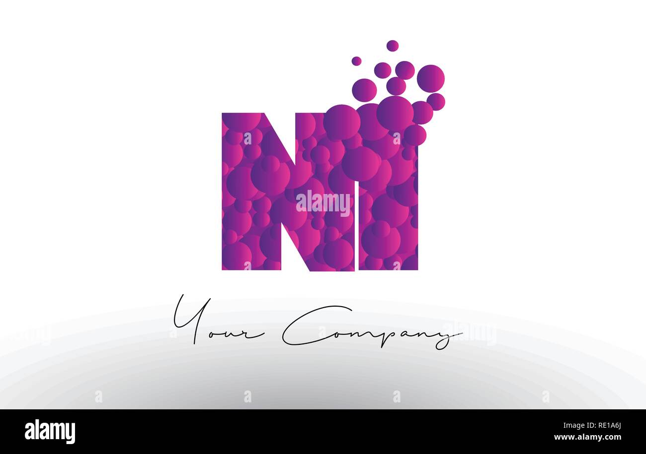 NI N I Dots Letter Logo with Purple Pink Magenta Bubbles Texture Vector ...