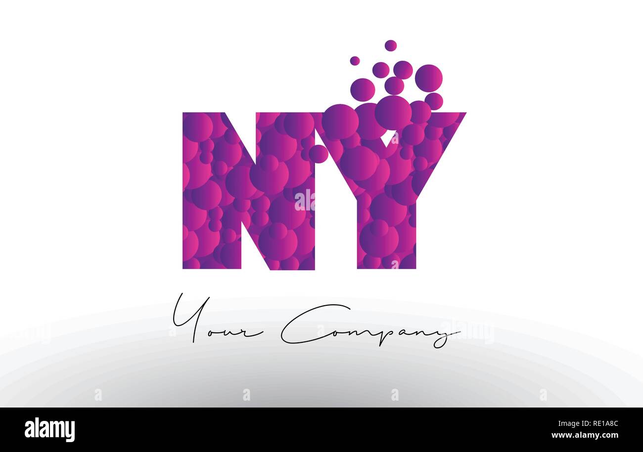 NY N Y Dots Letter Logo with Purple Pink Magenta Bubbles Texture Vector. Stock Vector