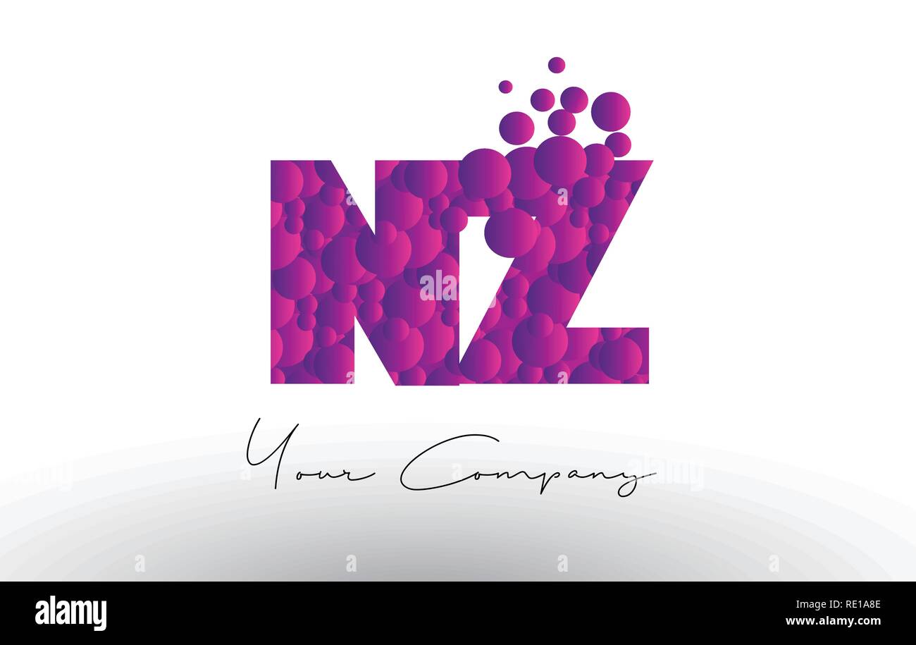 NZ N Z Dots Letter Logo with Purple Pink Magenta Bubbles Texture Vector ...