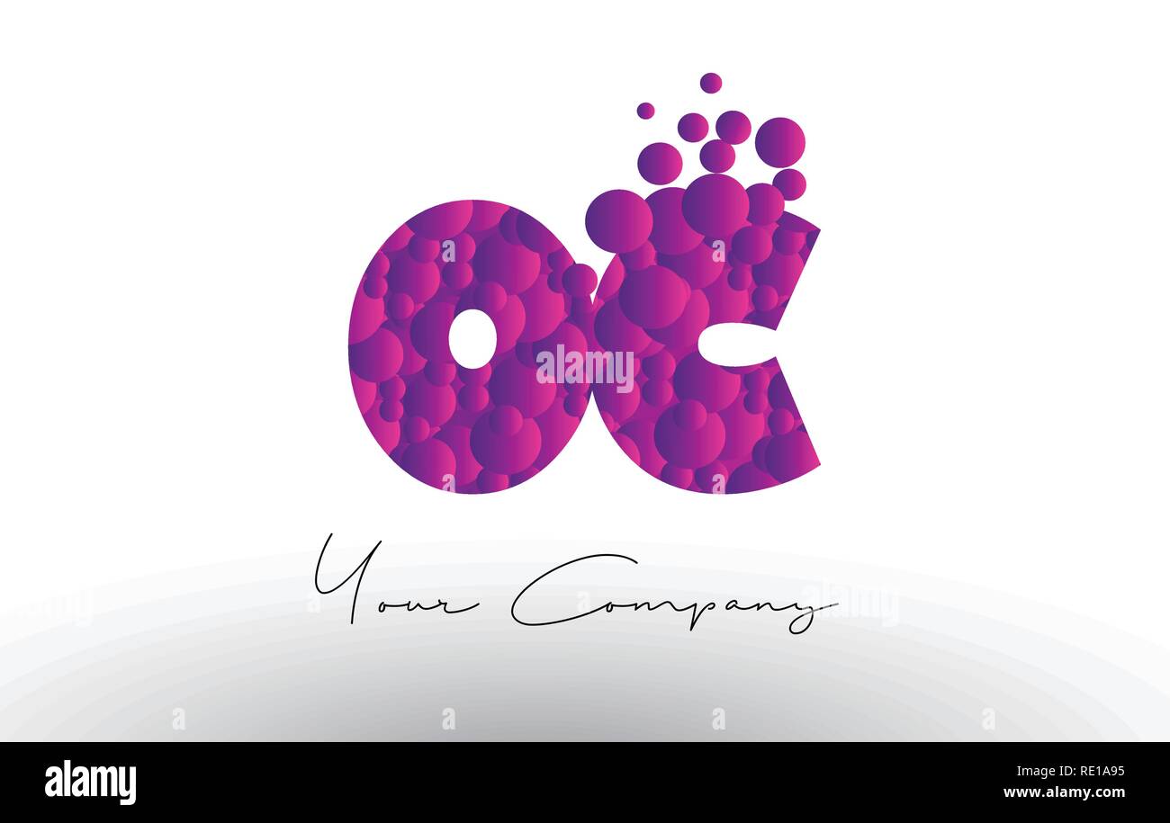 OC O C Dots Letter Logo with Purple Pink Magenta Bubbles Texture Vector ...