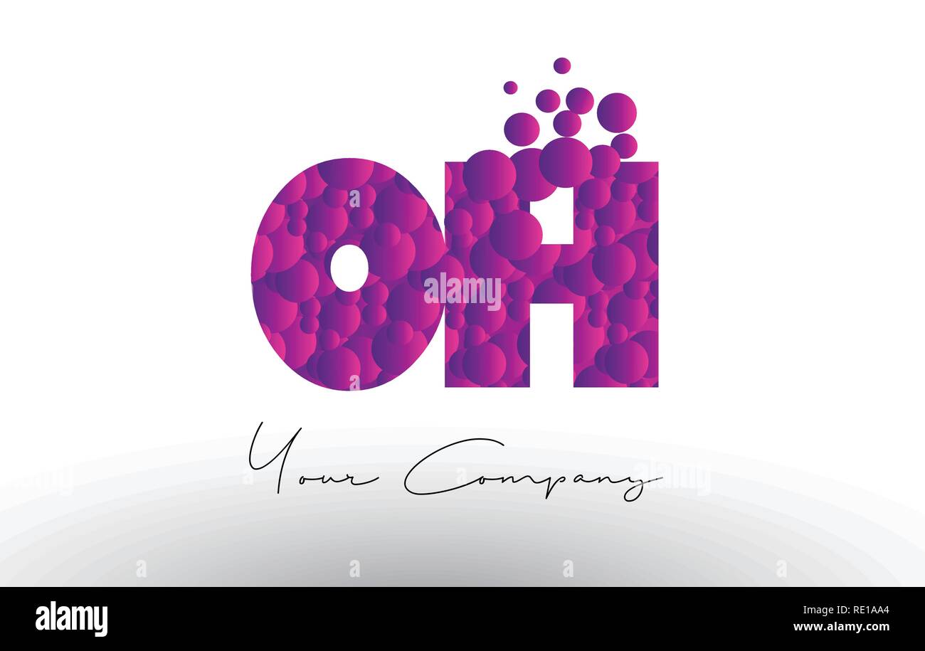 OH O H Dots Letter Logo with Purple Pink Magenta Bubbles Texture Vector. Stock Vector