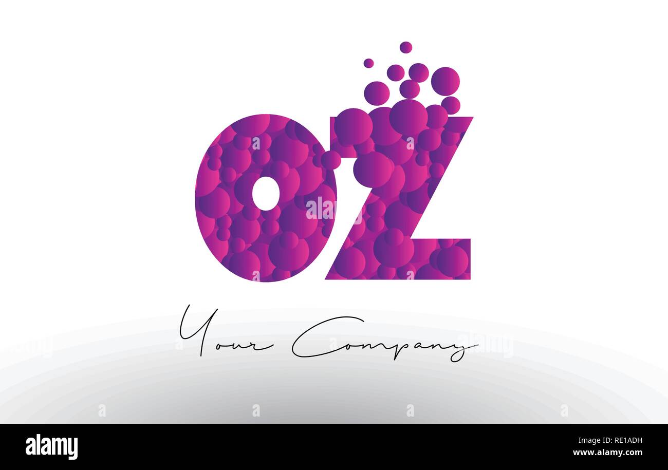 OZ O Z Dots Letter Logo with Purple Pink Magenta Bubbles Texture Vector. Stock Vector