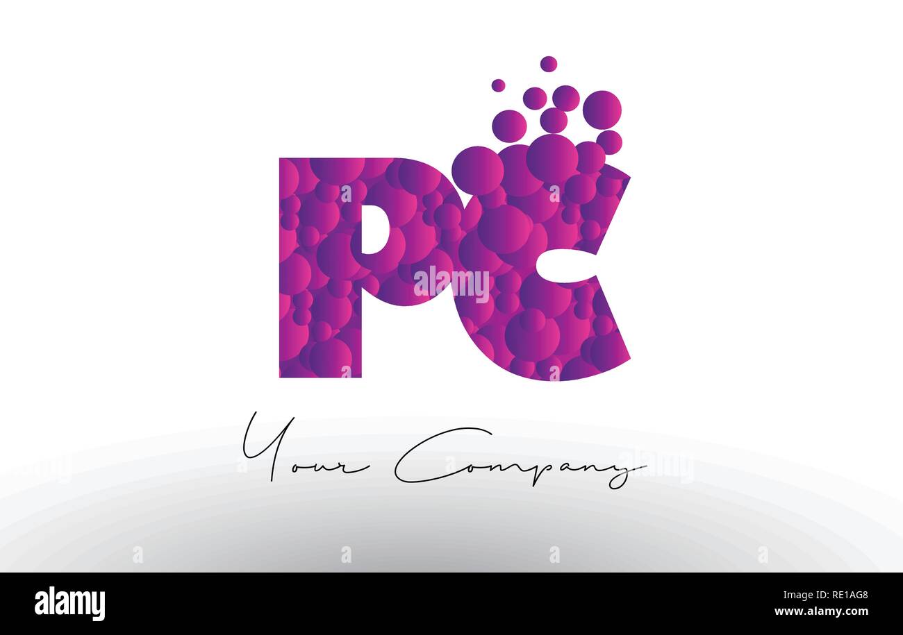 PC P C Dots Letter Logo with Purple Pink Magenta Bubbles Texture Vector ...