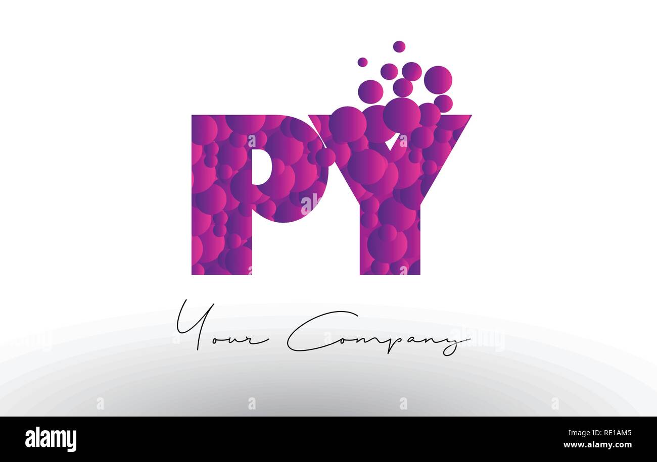 PY P Y Dots Letter Logo with Purple Pink Magenta Bubbles Texture Vector. Stock Vector