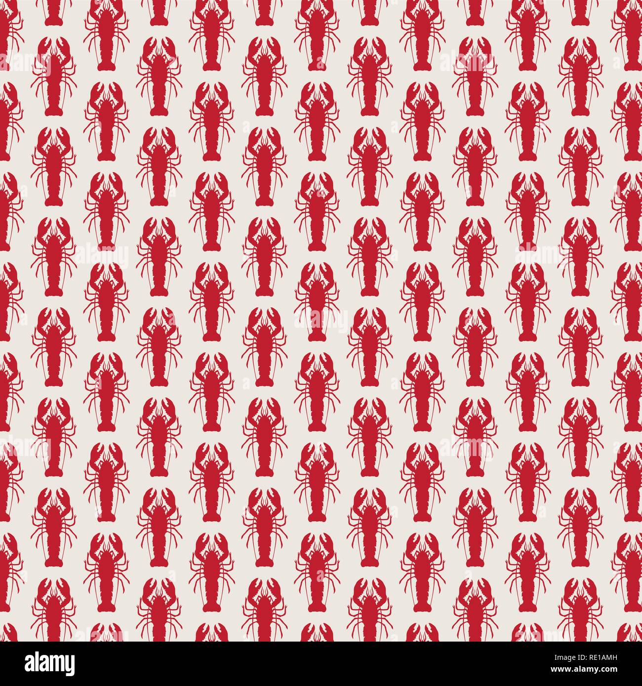 Lobster Vector seamless red repeat for any use on light brown background Stock Vector