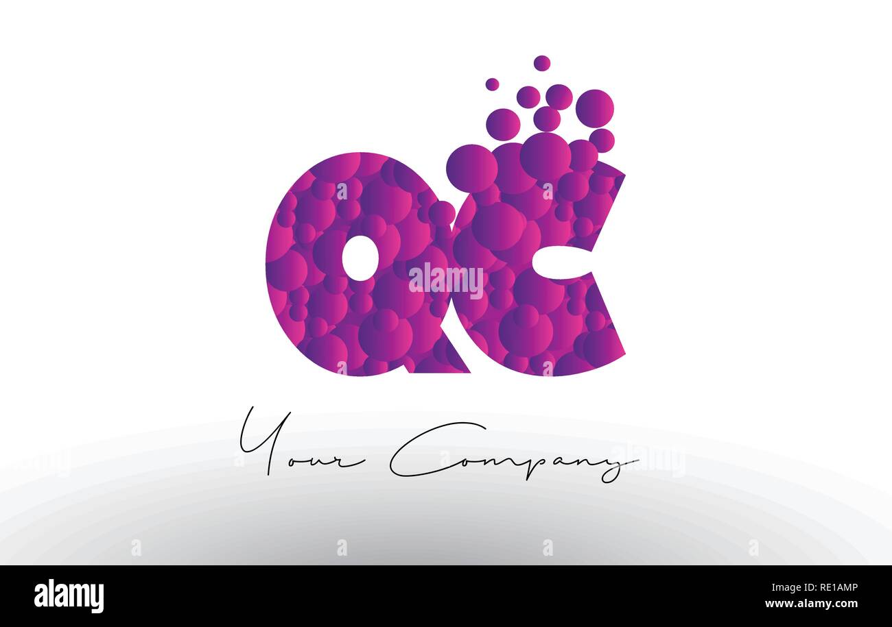QC Q C Dots Letter Logo with Purple Pink Magenta Bubbles Texture Vector ...